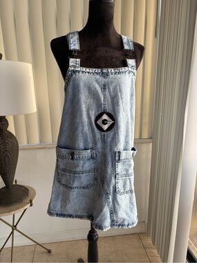 Light Wash Denim Overall Dress with Front Pockets Size S